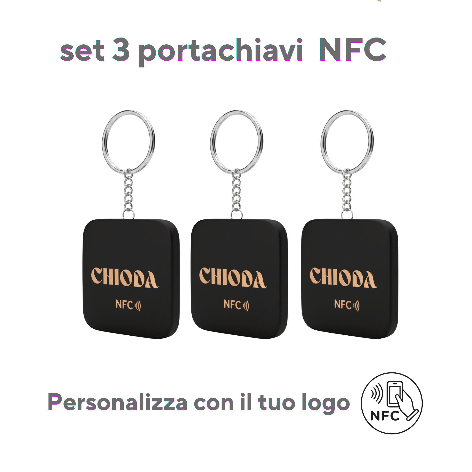 Chioda.TAP Set 1/3/6 Portachiavi NFC che Trasforma il Tuo Biglietto da Visita
