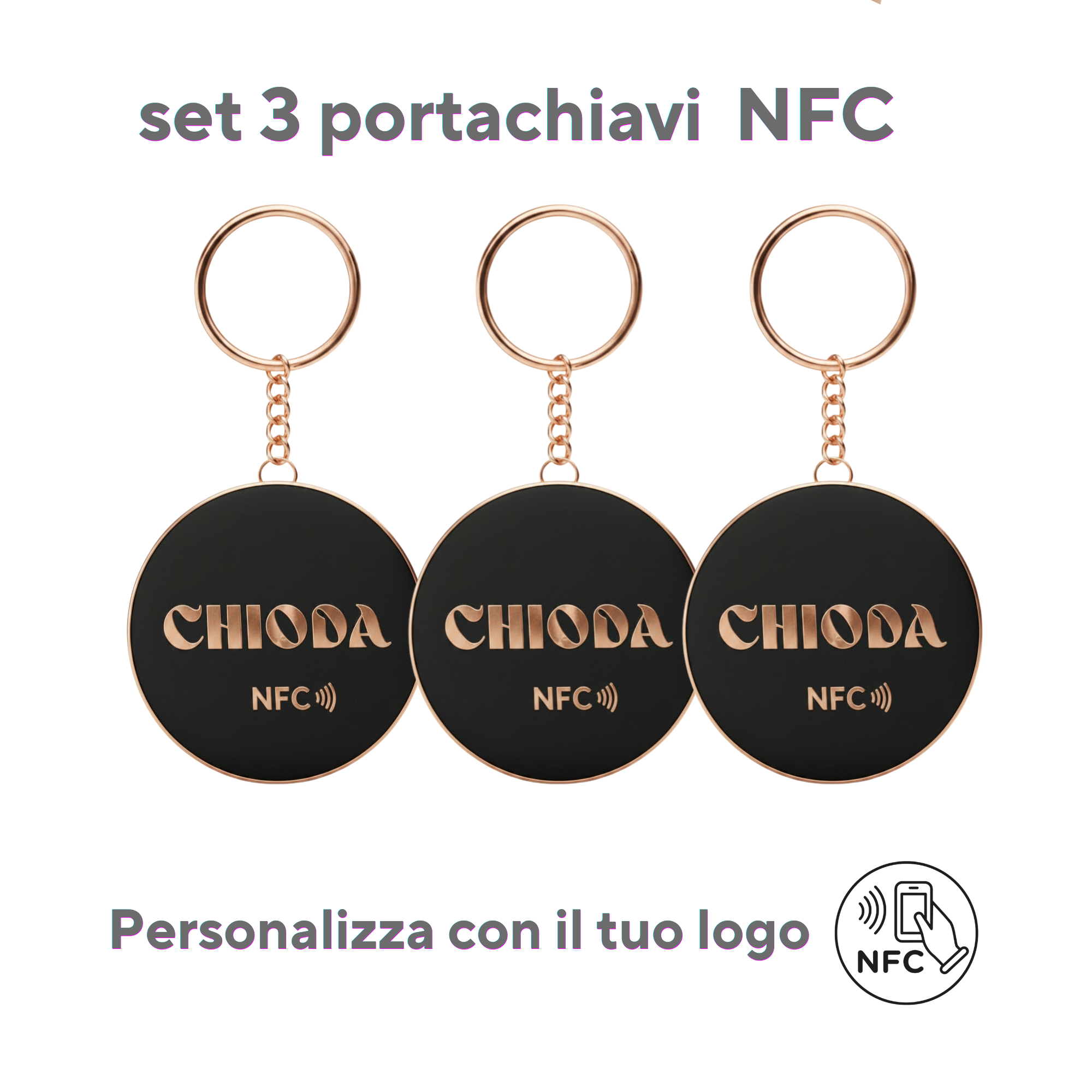 Chioda.TAP Set 1/3/6 Portachiavi NFC che Trasforma il Tuo Biglietto da Visita