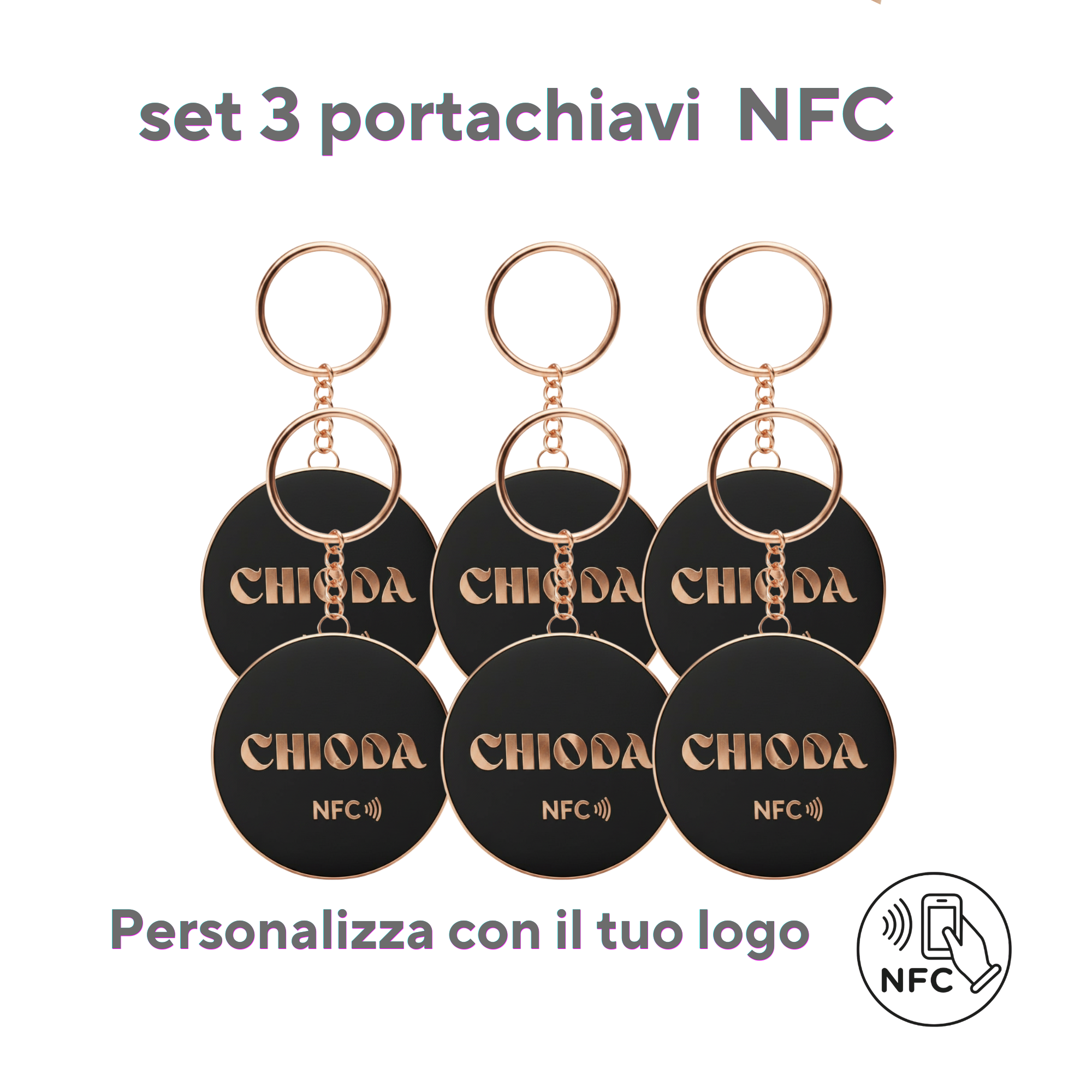 Chioda.TAP Set 1/3/6 Portachiavi NFC che Trasforma il Tuo Biglietto da Visita