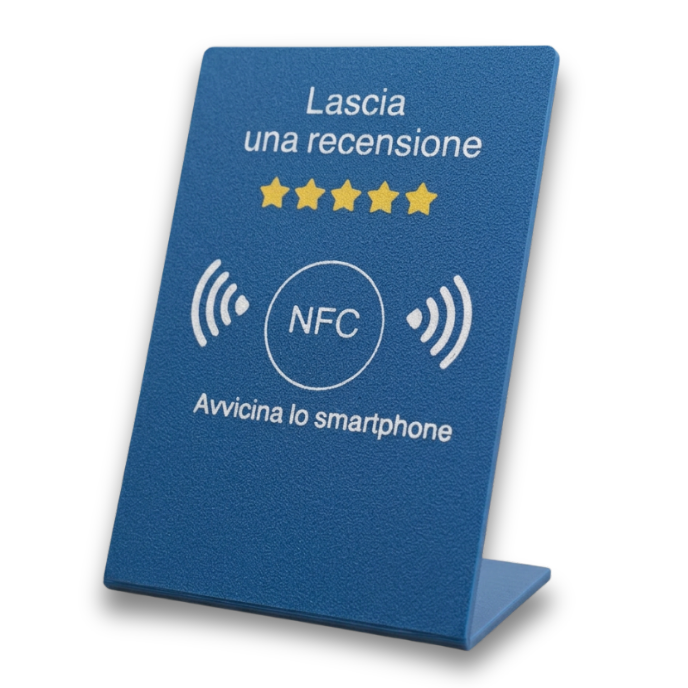 Chioda.TAP–Targhetta NFC Personalizzabile per Recensioni Google, wifi e Link Aziendali | Stand da Banco Professionale 15×10×6,5cm | Compatibile iOS/Android
