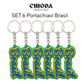 Set 6 Portachiavi Brasil Tricolore - Souvenir Brasile - Chioda-Made in Italy -ideale per attività commerciali, negozi di souvenir