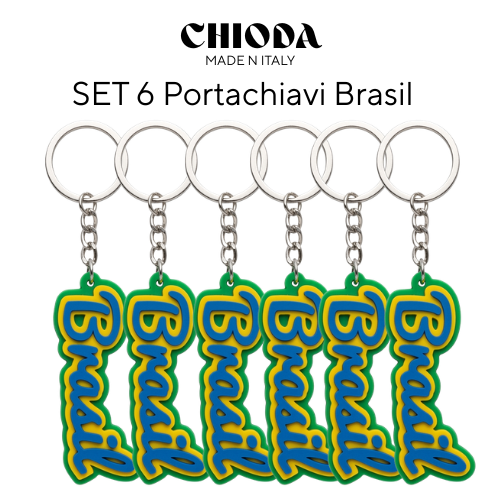 Set 6 Portachiavi Brasil Tricolore - Souvenir Brasile - Chioda-Made in Italy -ideale per attività commerciali, negozi di souvenir