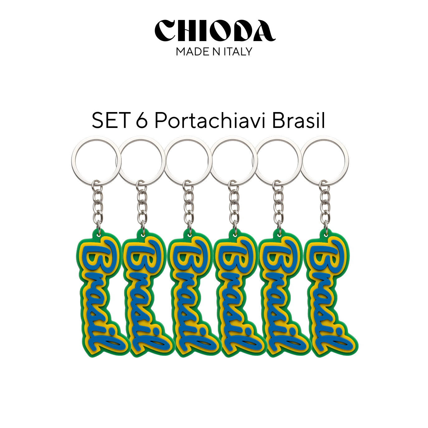 Set 1/3/6 Portachiavi Brasil – Tricolore 3D con Font Elegante | Idea Regalo Souvenir Brasiliano
