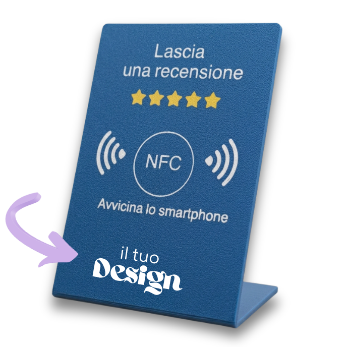 Chioda.TAP–Targhetta NFC Personalizzabile per Recensioni Google, wifi e Link Aziendali | Stand da Banco Professionale 15×10×6,5cm | Compatibile iOS/Android