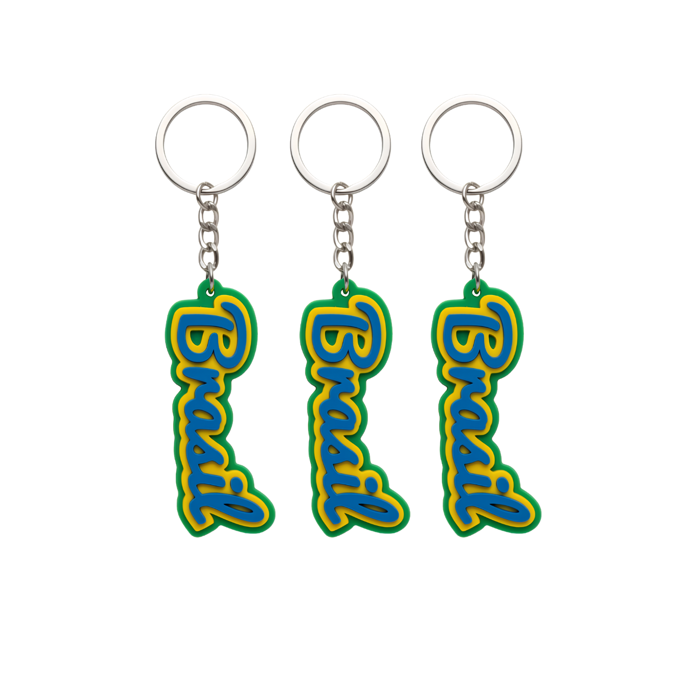 Set 1/3/6 Portachiavi Brasil – Tricolore 3D con Font Elegante | Idea Regalo Souvenir Brasiliano