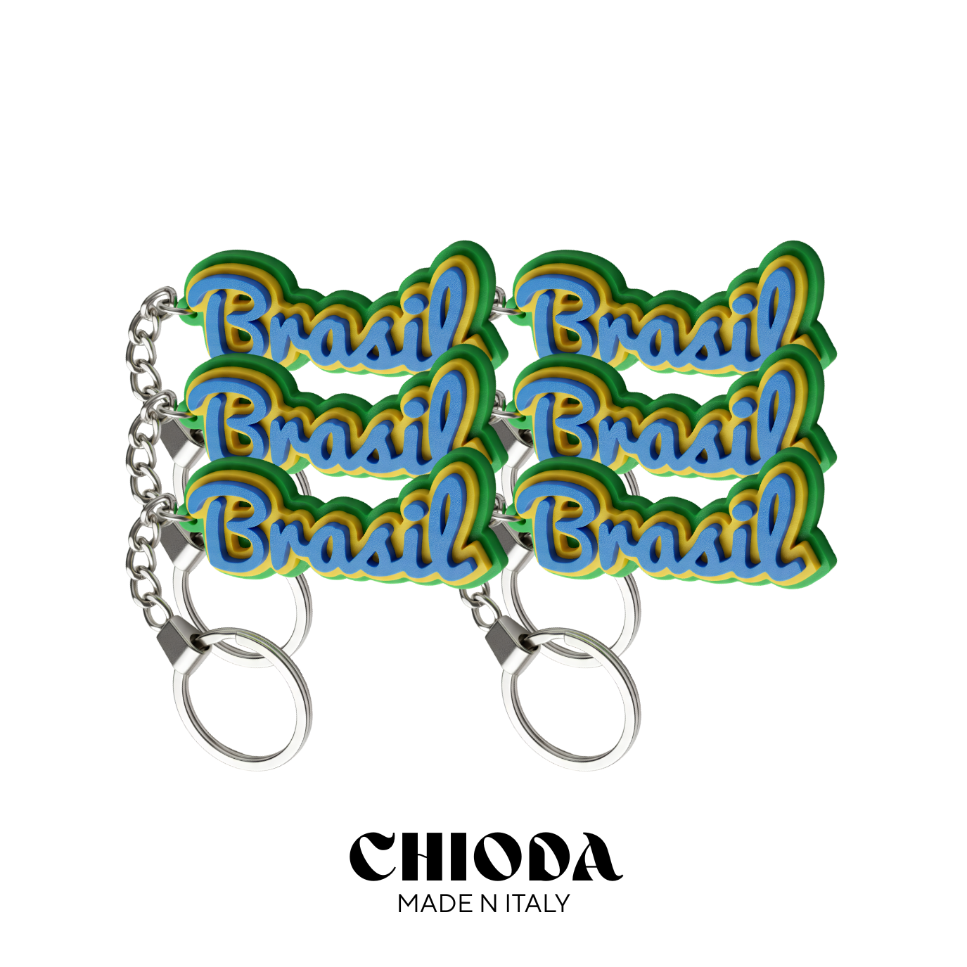Set 1/3/6 Portachiavi Brasil – Tricolore 3D con Font Elegante | Idea Regalo Souvenir Brasiliano