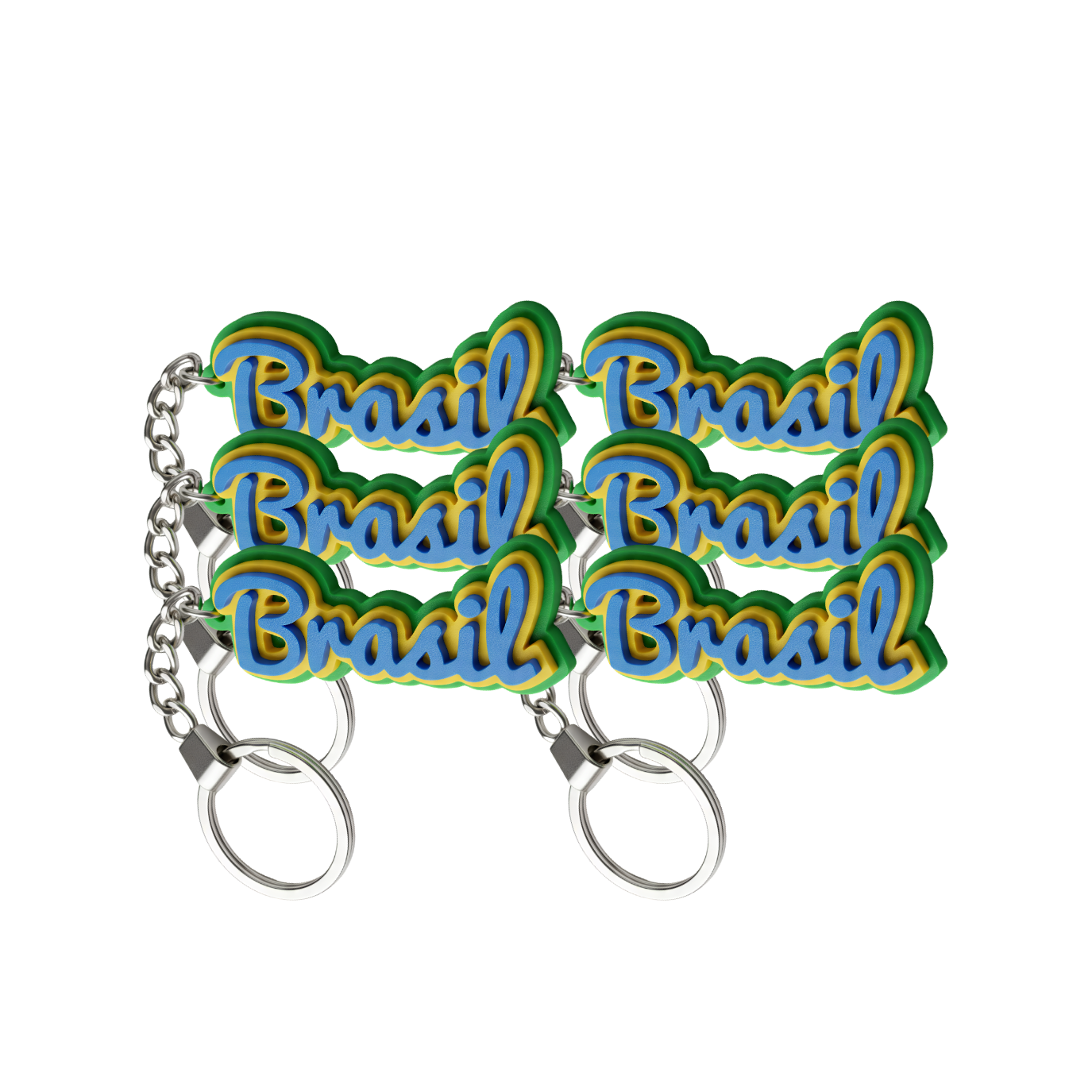 Set 1/3/6 Portachiavi Brasil – Tricolore 3D con Font Elegante | Idea Regalo Souvenir Brasiliano