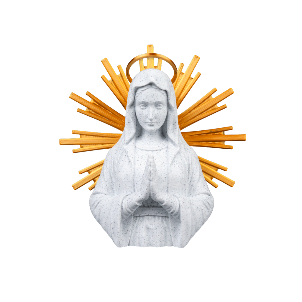 Madonna 20cm – Scultura Sacra Effetto Marmo Bianco e Aureola Dorata | Artigianato Toscana