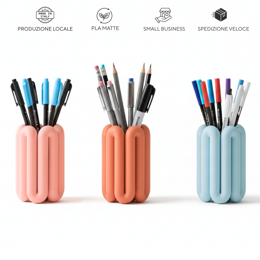 Portapenne Design Curve Organizer Scrivania  Matte 6 Colori | Made in Italy