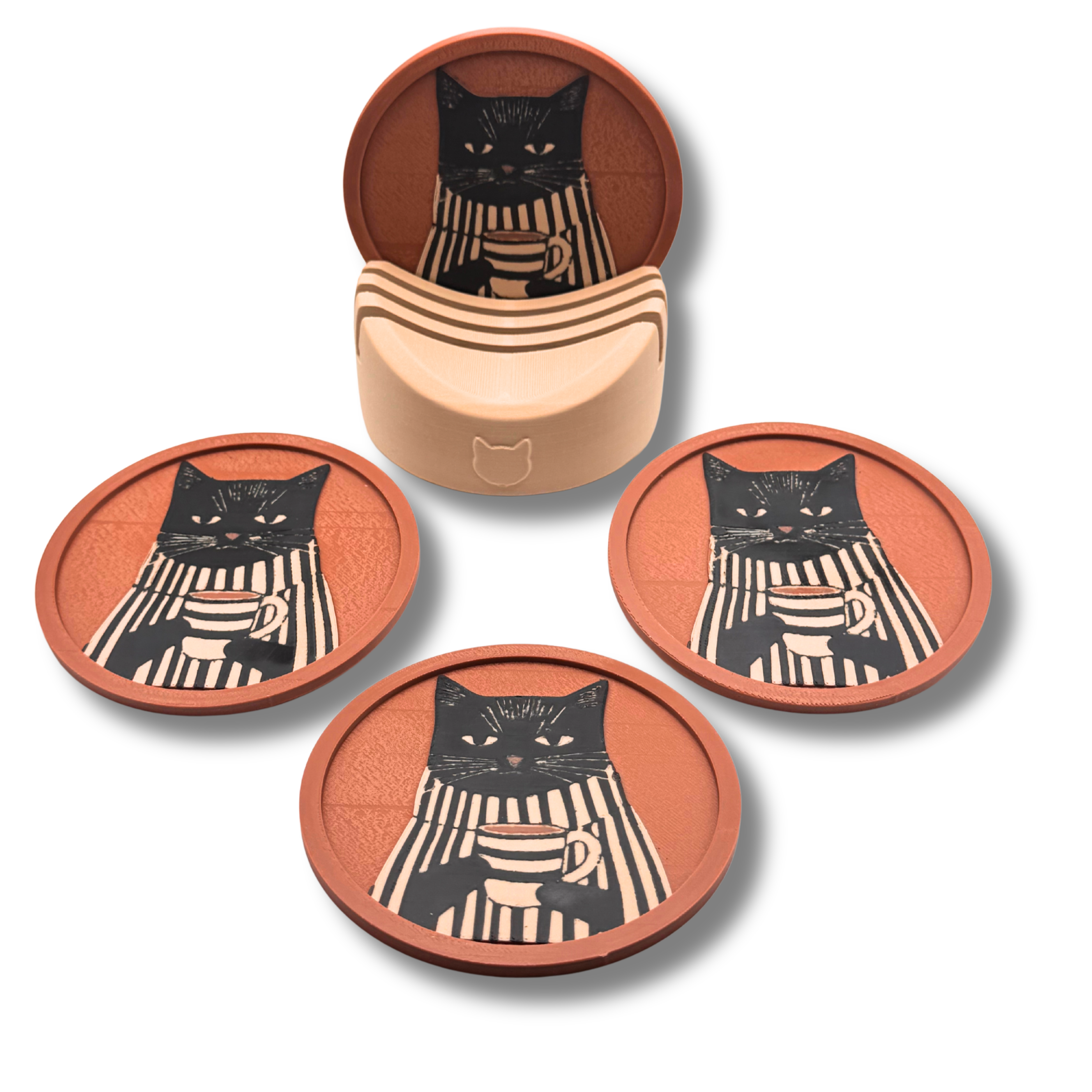 Sottobicchieri Gatto Set 4 + Supporto | Pla Matte | Chioda Design
