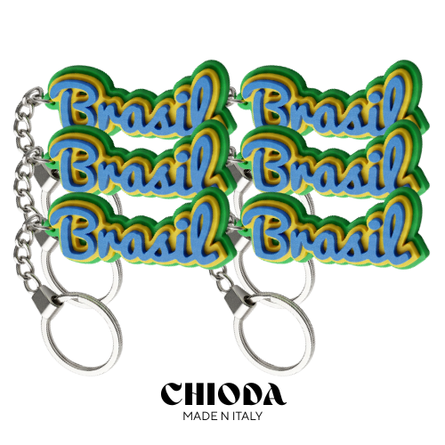 Set 6 Portachiavi Brasil Tricolore - Souvenir Brasile - Chioda-Made in Italy -ideale per attività commerciali, negozi di souvenir