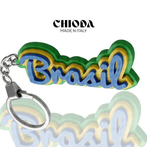 Set 6 Portachiavi Brasil Tricolore - Souvenir Brasile - Chioda-Made in Italy -ideale per attività commerciali, negozi di souvenir