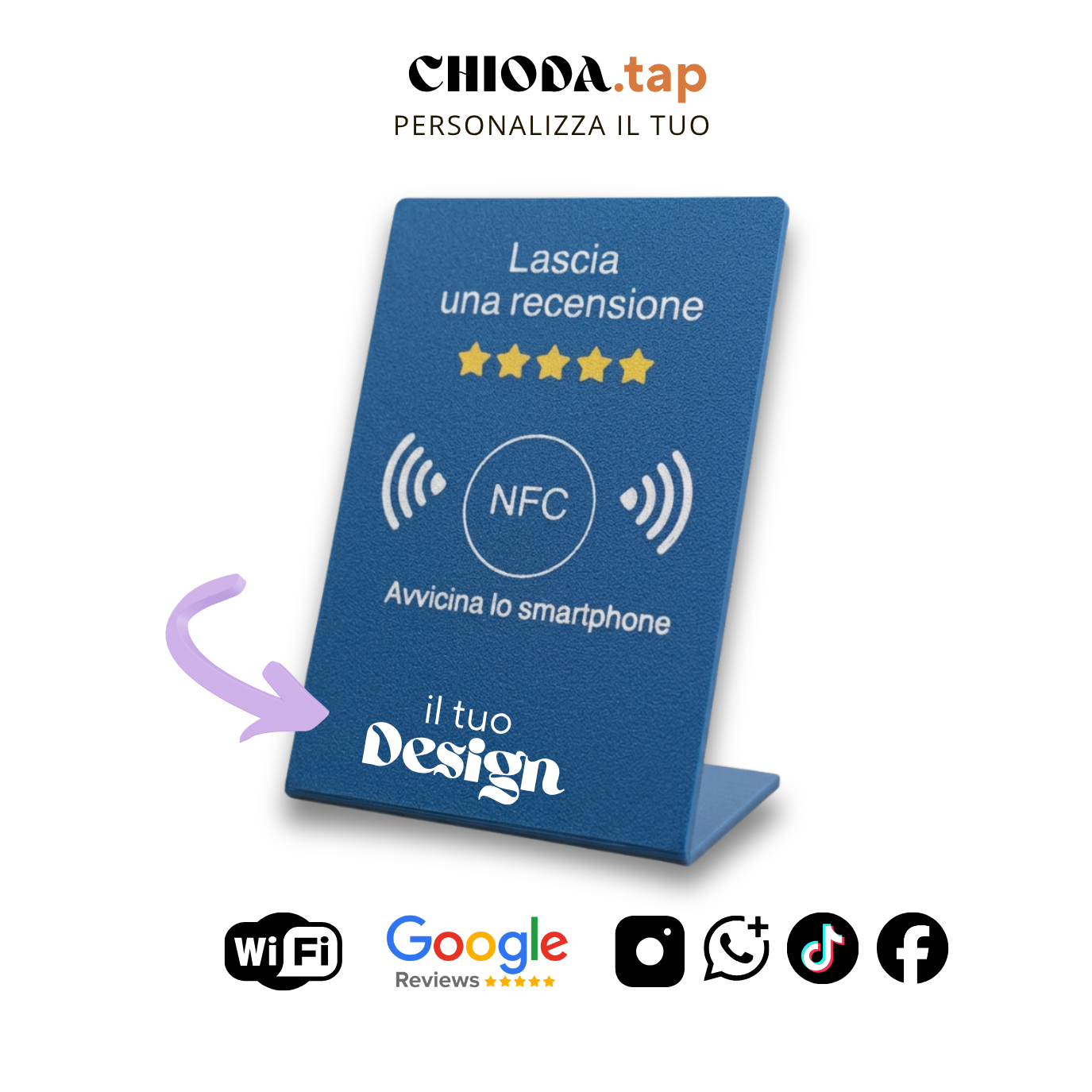 Chioda.TAP Espositore per Recensioni NFC per aumentare Recensioni su Google, TripAdvisor, Trustpilot  Android e IOS