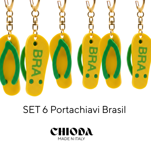 Chioda - Set 6 Portachiavi Stilo havainas Brasil 5cm-Scritta BRA-negozi di souvenir e regali