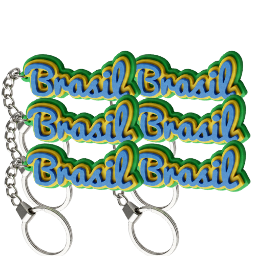 Set 6 Portachiavi Brasil Tricolore - Souvenir Brasile - Chioda-Made in Italy -ideale per attività commerciali, negozi di souvenir