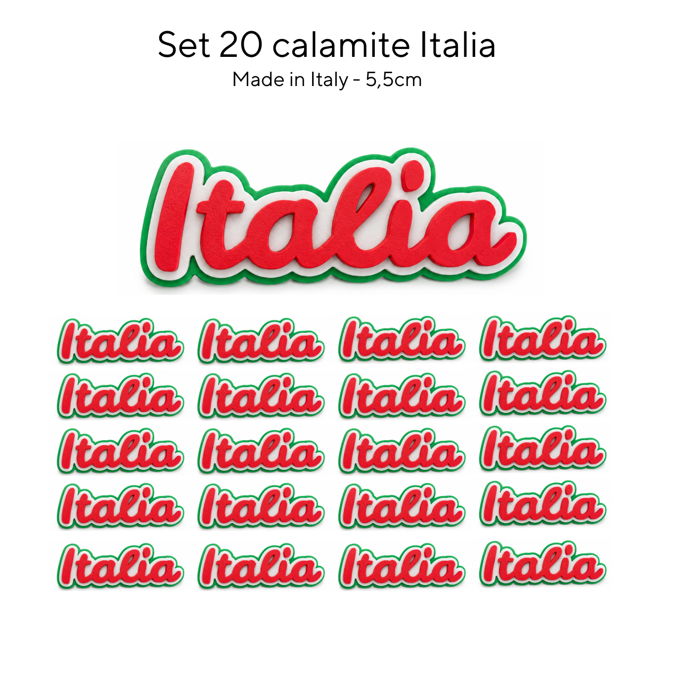 Calamite Italia Tricolore – Magneti da Frigo Verde Bianco Rosso con Scritta "Italia" Elegante | Design Esclusivo Chioda – Set da 10 o 20 Pezzi