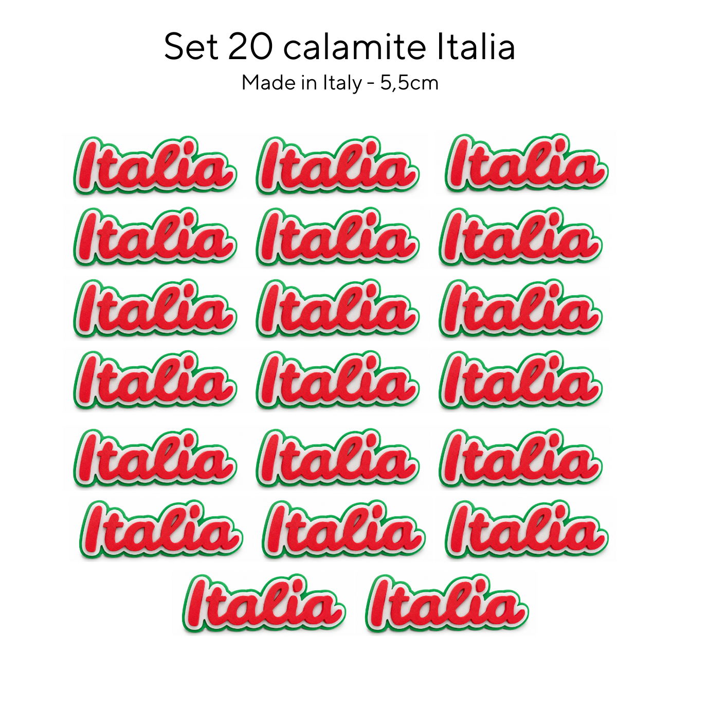 Calamite Italia Tricolore – Magneti da Frigo Verde Bianco Rosso con Scritta "Italia" Elegante | Design Esclusivo Chioda – Set da 10 o 20 Pezzi