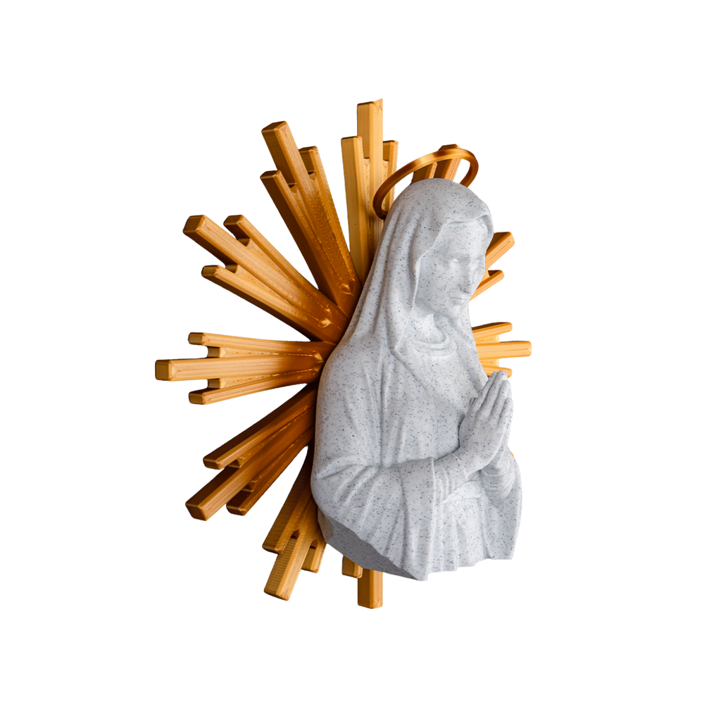 Madonna 20cm – Scultura Sacra Effetto Marmo Bianco e Aureola Dorata | Artigianato Toscana