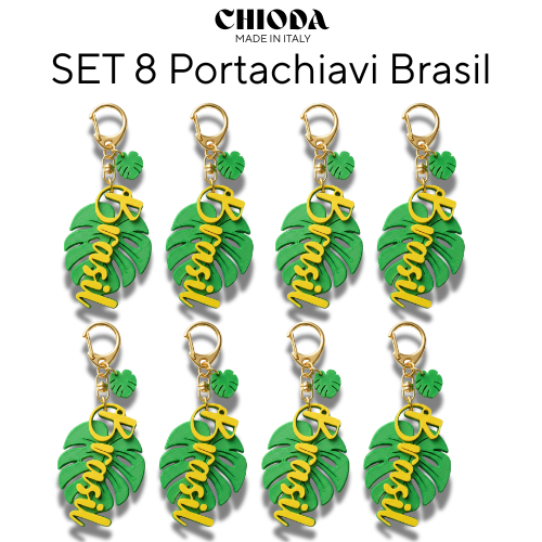 Chioda Set 8 Portachiavi Monstera Brasil 5cm - Confezione Regalo per Attività Commerciali e aziende