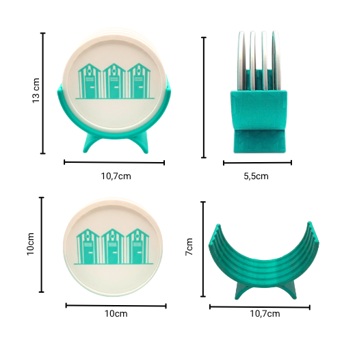 Set 4pz Sottobicchieri Ø10cm Cabine al Mare + supporto elegante a tema pesciolini by Chioda – Made in Italy (Cópia)