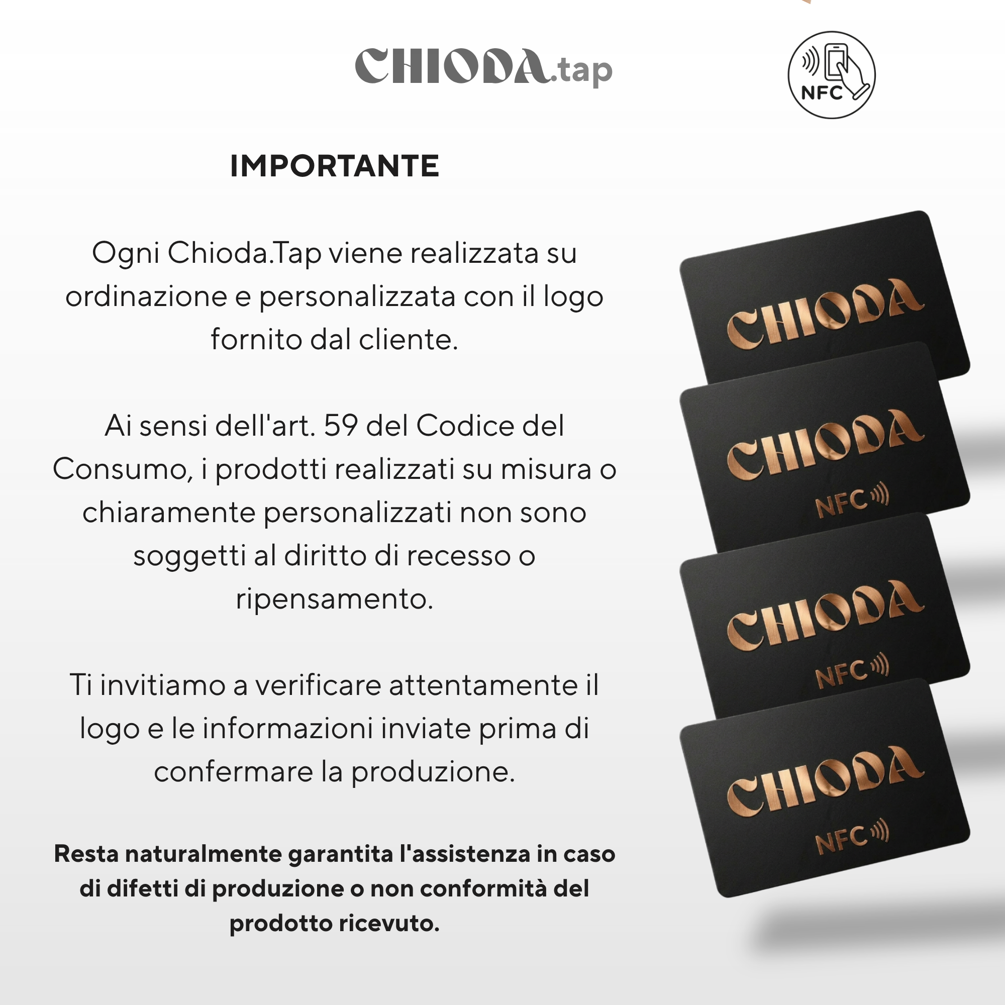 CHIODA.TAP: 1 Tessera da Visita NFC Personalizzato con Logo, Tessera Contactless Programmabile, Social & vCard, Design Moderno 100% Made in Italy