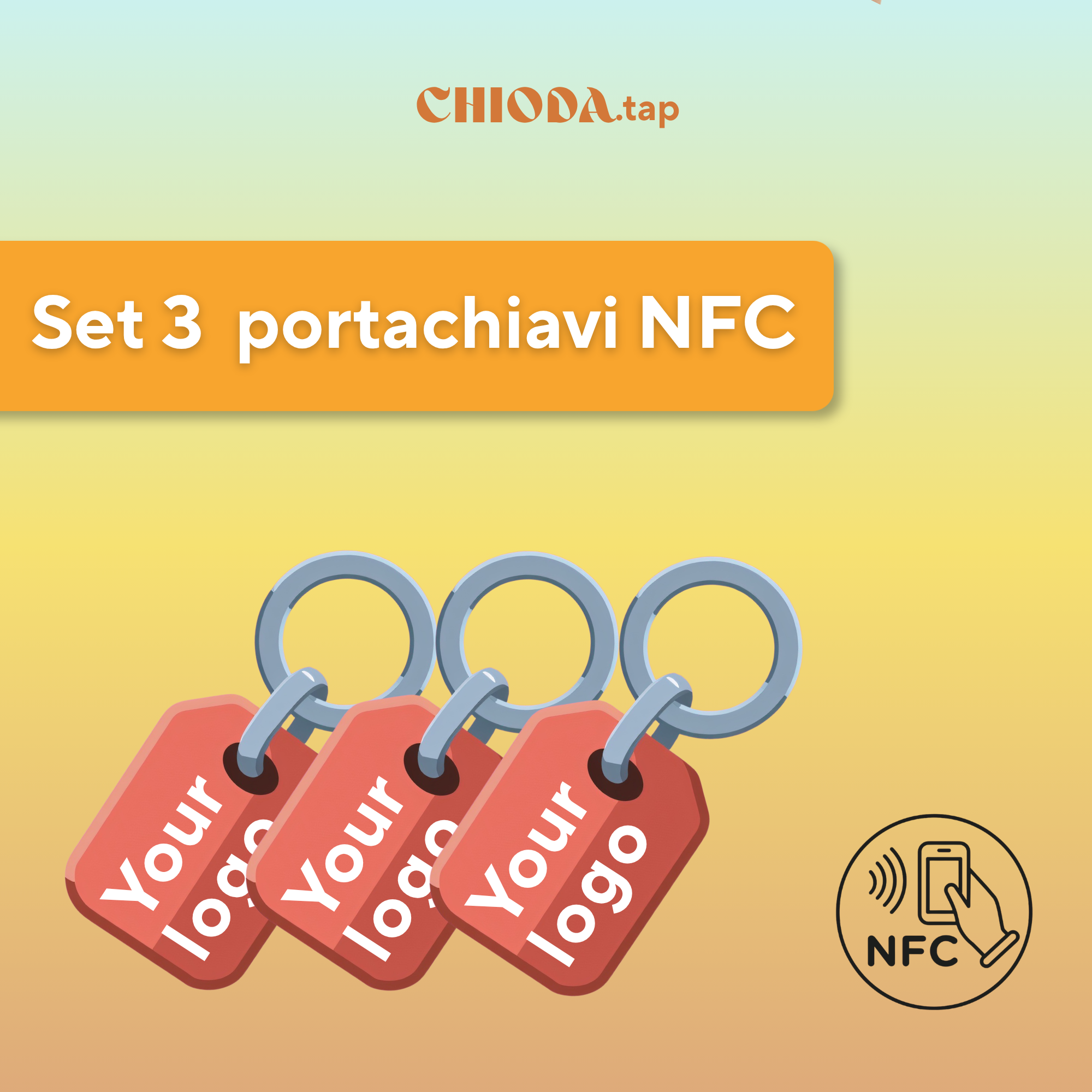 Chioda.TAP - Set 3 Portachiavi personalizzabile con tag NFC