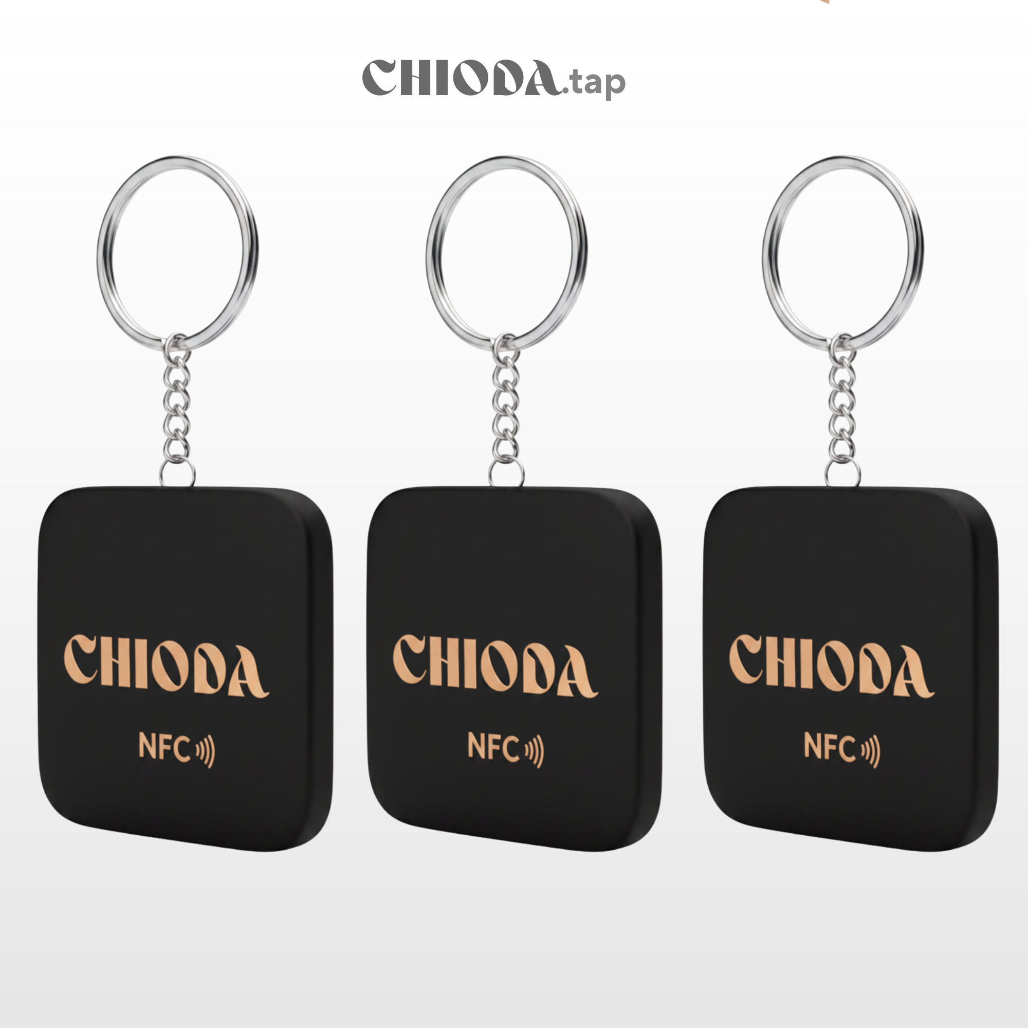 CHIODA.TAP: Set 3 portachiavi NFC Personalizzato con Logo, Tessera Contactless Programmabile, Social & vCard, Design Moderno 100% Made in Italy