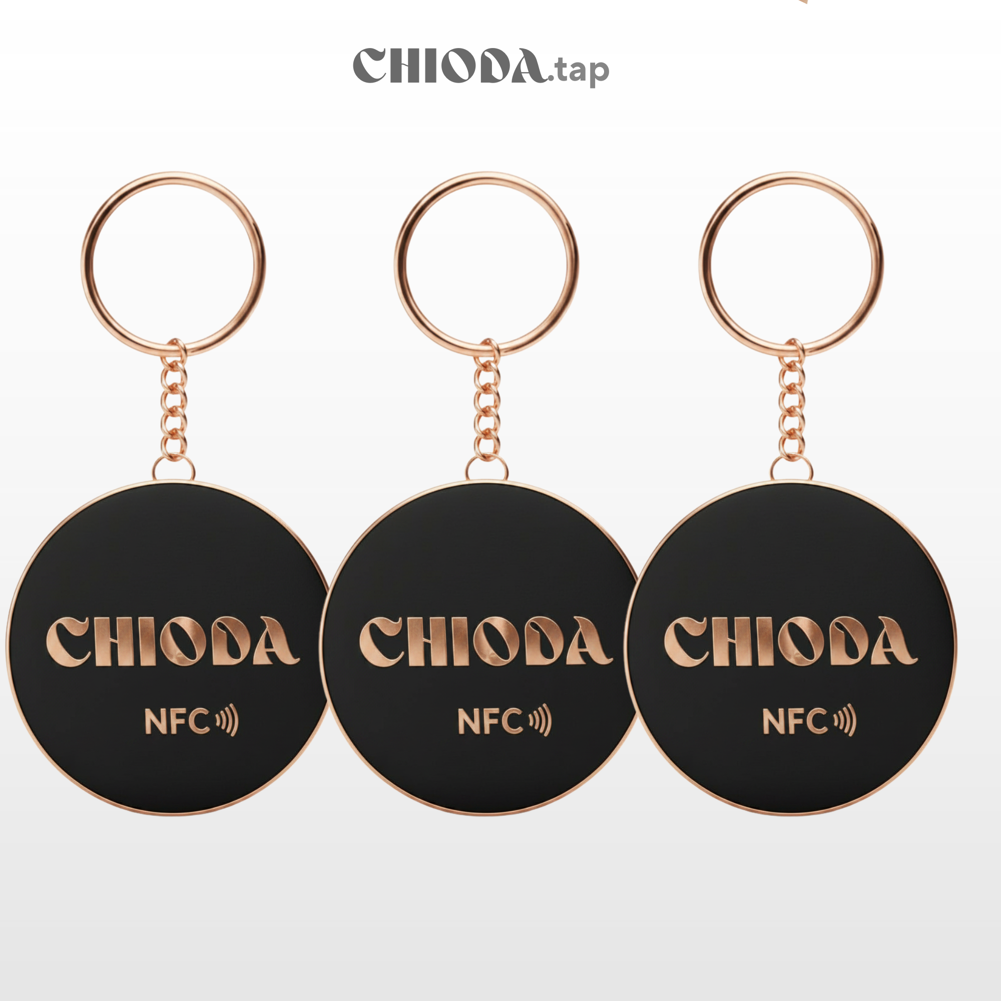 CHIODA.TAP: Set 3 portachiavi NFC Personalizzato con Logo, Tessera Contactless Programmabile, Social & vCard, Design Moderno 100% Made in Italy