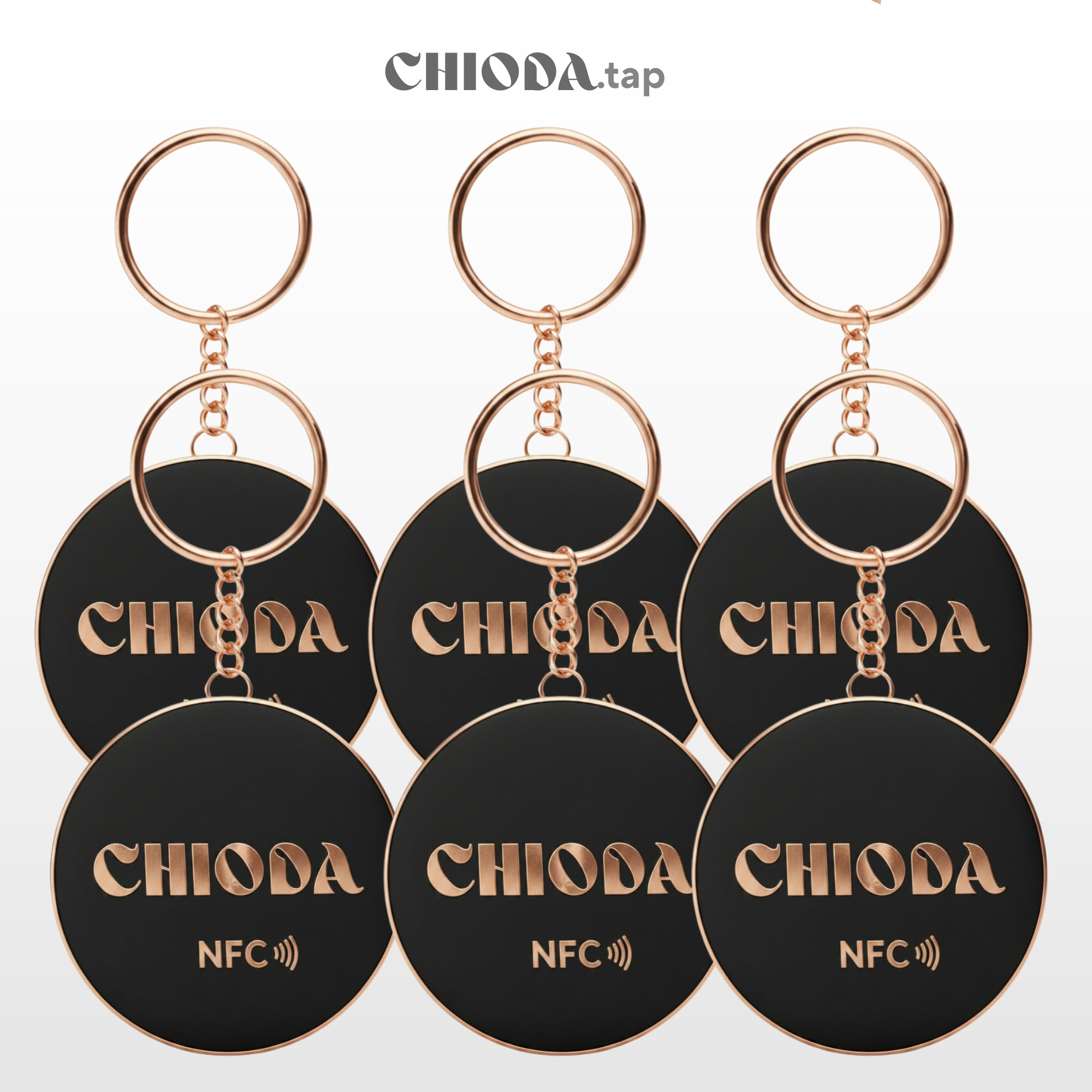 CHIODA.TAP: Set 6 portachiavi NFC Personalizzato con Logo, Portachiavi Contactless Programmabile, Social & vCard, Design Moderno 100% Made in Italy