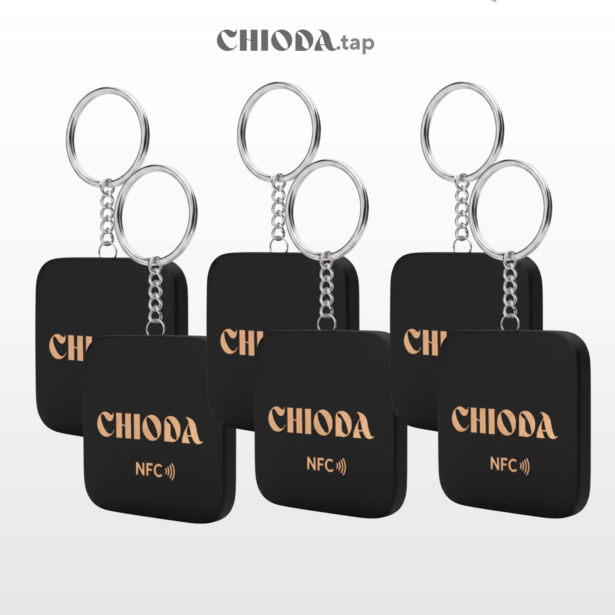 CHIODA.TAP: Set 6 portachiavi NFC Personalizzato con Logo, Portachiavi Contactless Programmabile, Social & vCard, Design Moderno 100% Made in Italy