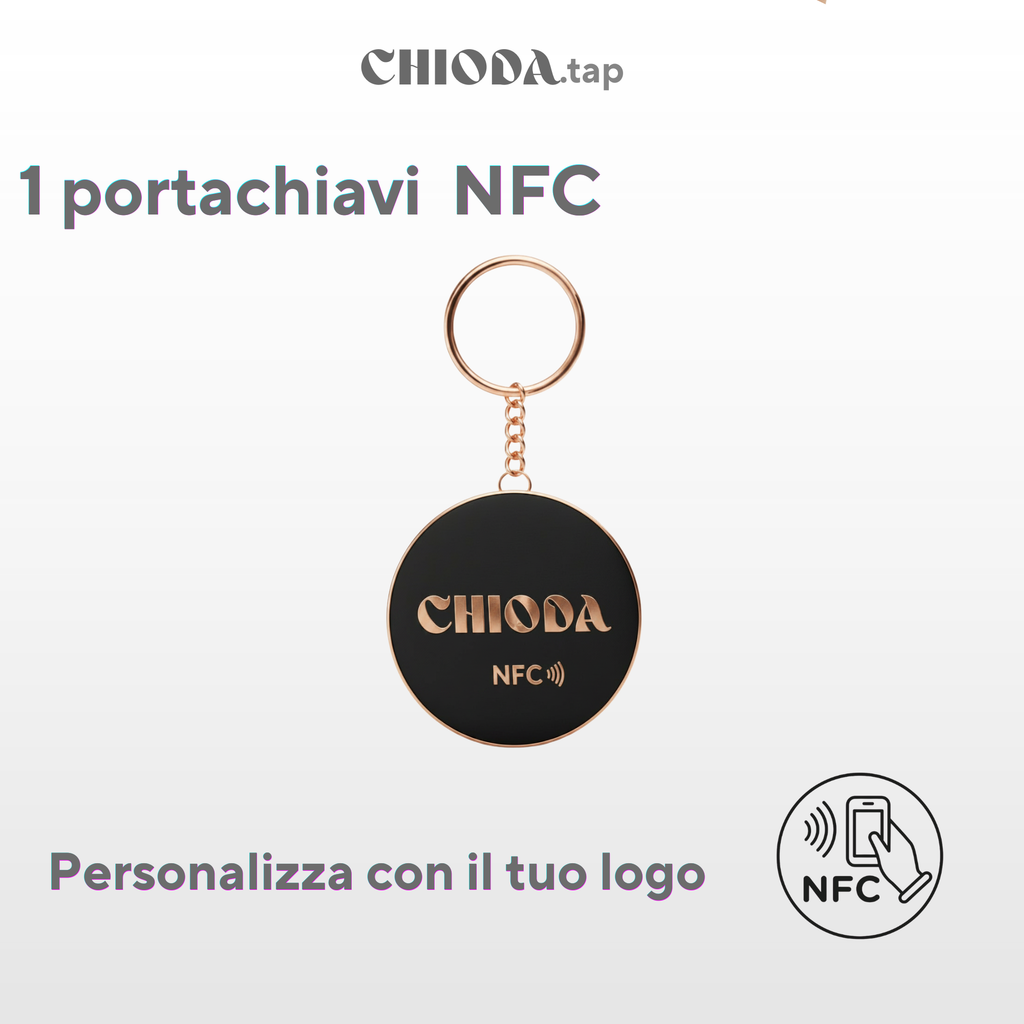CHIODA.TAP: 1 portachiavi NFC Personalizzato con Logo, Portachiavi Contactless Programmabile, Social & vCard, Design Moderno 100% Made in Italy