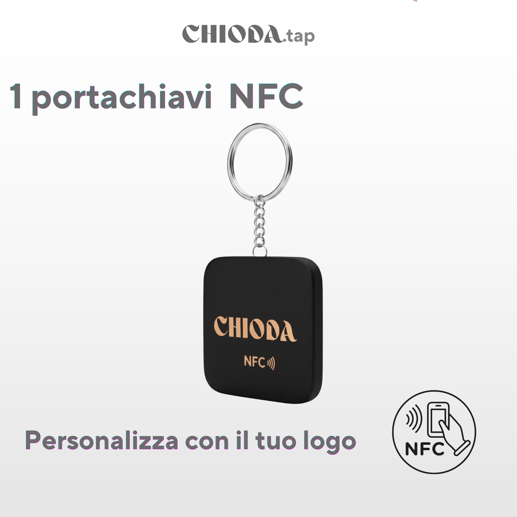 CHIODA.TAP: 1 portachiavi NFC Personalizzato con Logo, Portachiavi Contactless Programmabile, Social & vCard, Design Moderno 100% Made in Italy