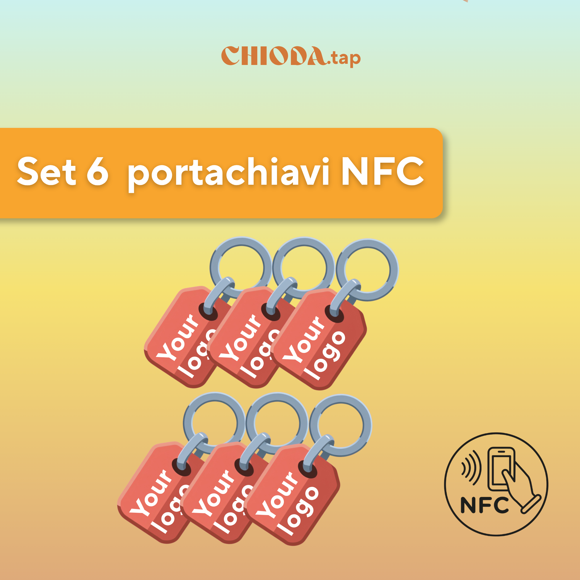 Chioda.TAP - Set 6 Portachiavi personalizzabile con tag NFC