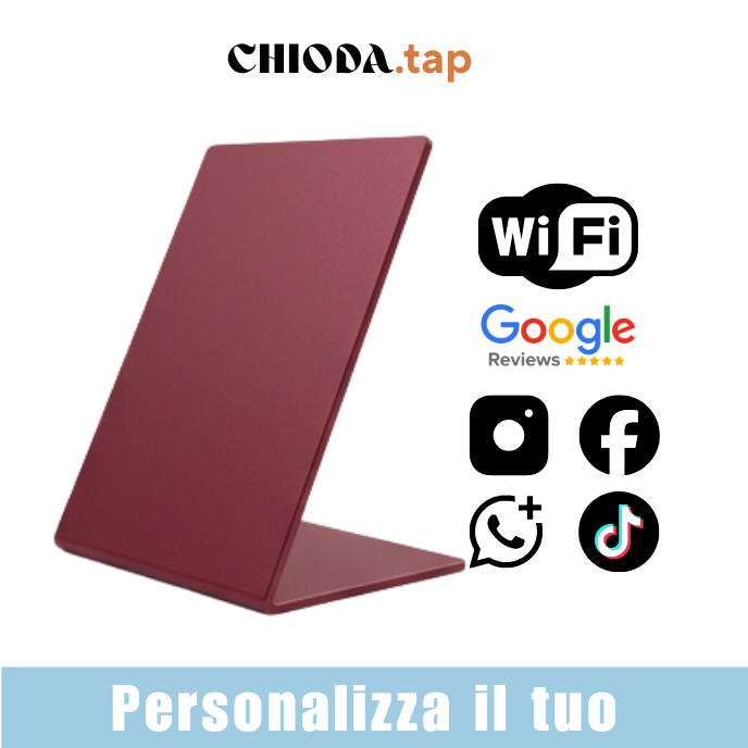Chioda.TAP–Targhetta NFC Personalizzabile per Recensioni Google, wifi e Link Aziendali | Stand da Banco Professionale 15×10×6,5cm | Compatibile iOS/Android