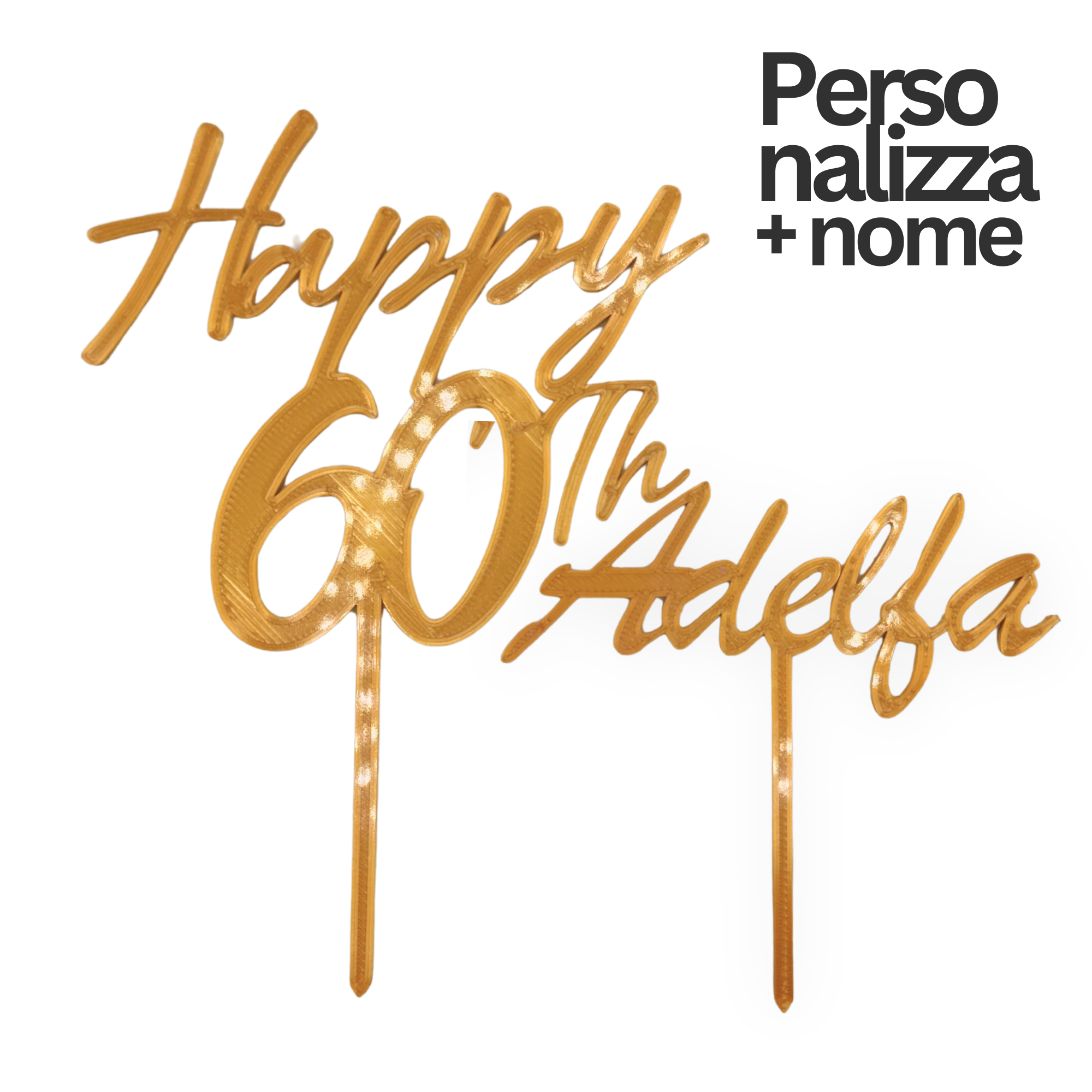 Topper 3D Personalizzato + Nome | Torta Compleanno Oro Glitterato| Chioda Studio