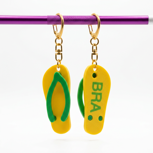 Chioda - Set 2 Portachiavi Stilo havainas Brasil 5cm - Giallo e Verde con Scritta BRA Made in Italy