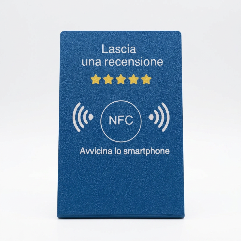 Chioda.TAP–Targhetta NFC Personalizzabile per Recensioni Google, wifi e Link Aziendali | Stand da Banco Professionale 15×10×6,5cm | Compatibile iOS/Android