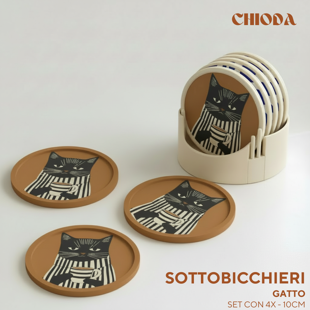 Sottobicchieri Gatto by Chioda – Set 4 pz Ø10 cm Made in Italy