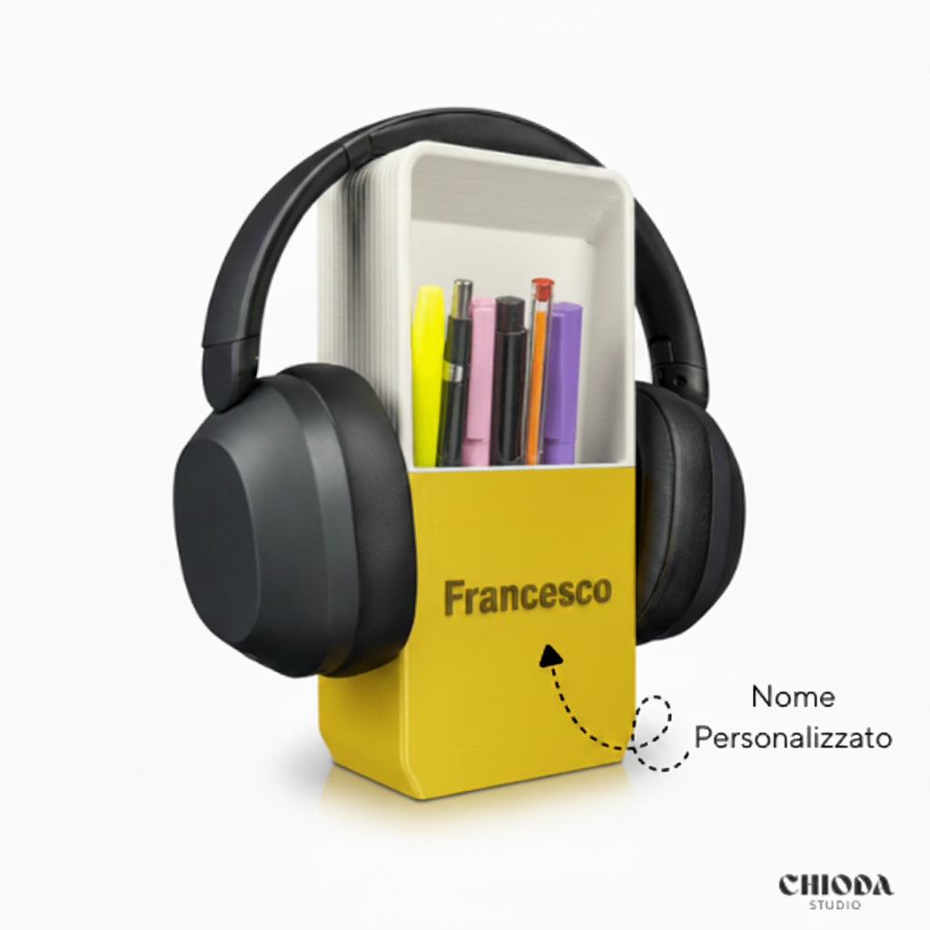 Chioda.Cube Organizer Scrivania Design 3 in 1 Porta Cuffie + Penne + Cellulare