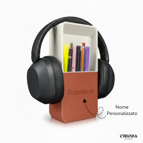 Chioda.Cube Organizer Scrivania Design 3 in 1 Porta Cuffie + Penne + Cellulare