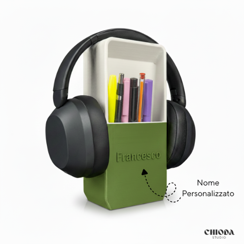 Chioda.Cube Organizer Scrivania Design 3 in 1 Porta Cuffie + Penne + Cellulare