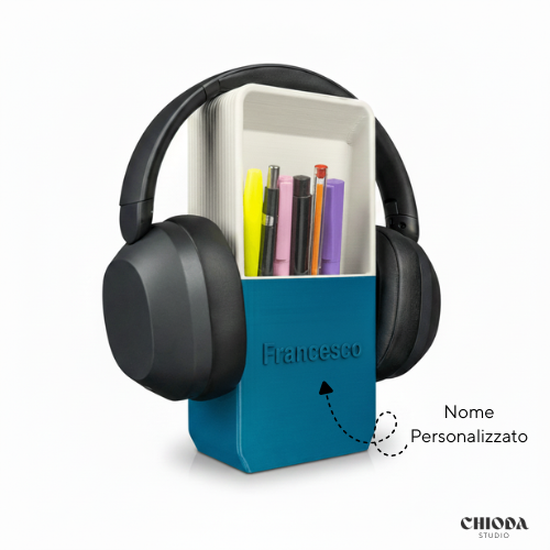 Chioda.Cube Organizer Scrivania Design 3 in 1 Porta Cuffie + Penne + Cellulare