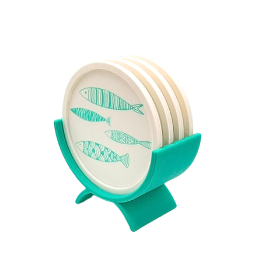 Set 4pz Sottobicchieri Ø10cm  + supporto elegante a tema pesciolini by Chioda – Made in Italy