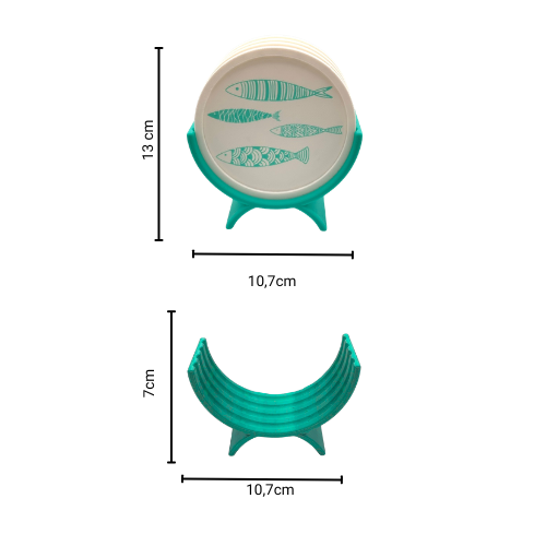 Set 4pz Sottobicchieri Ø10cm  + supporto elegante a tema pesciolini by Chioda – Made in Italy