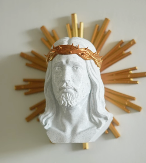 Volto di Gesù 20cm effetto Marmo e Oro - Arte Sacra Moderna - Bomboniera Comunione e Regalo Mamma