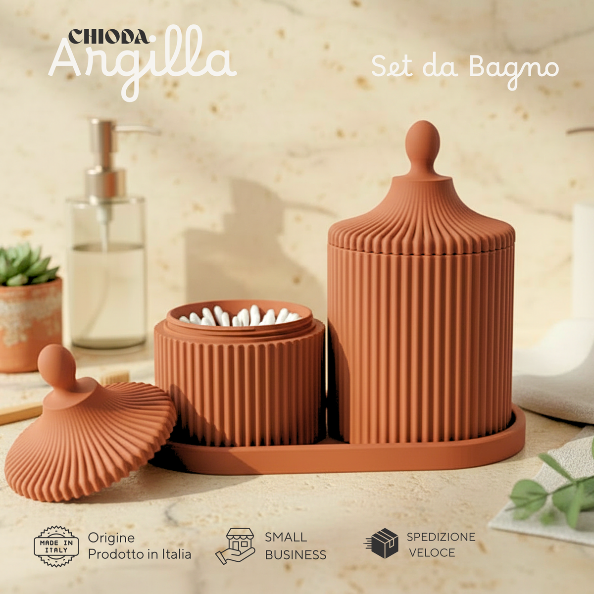 Chioda.ARGILLA Set Bagno 3 Pezzi Design | Made in Italy