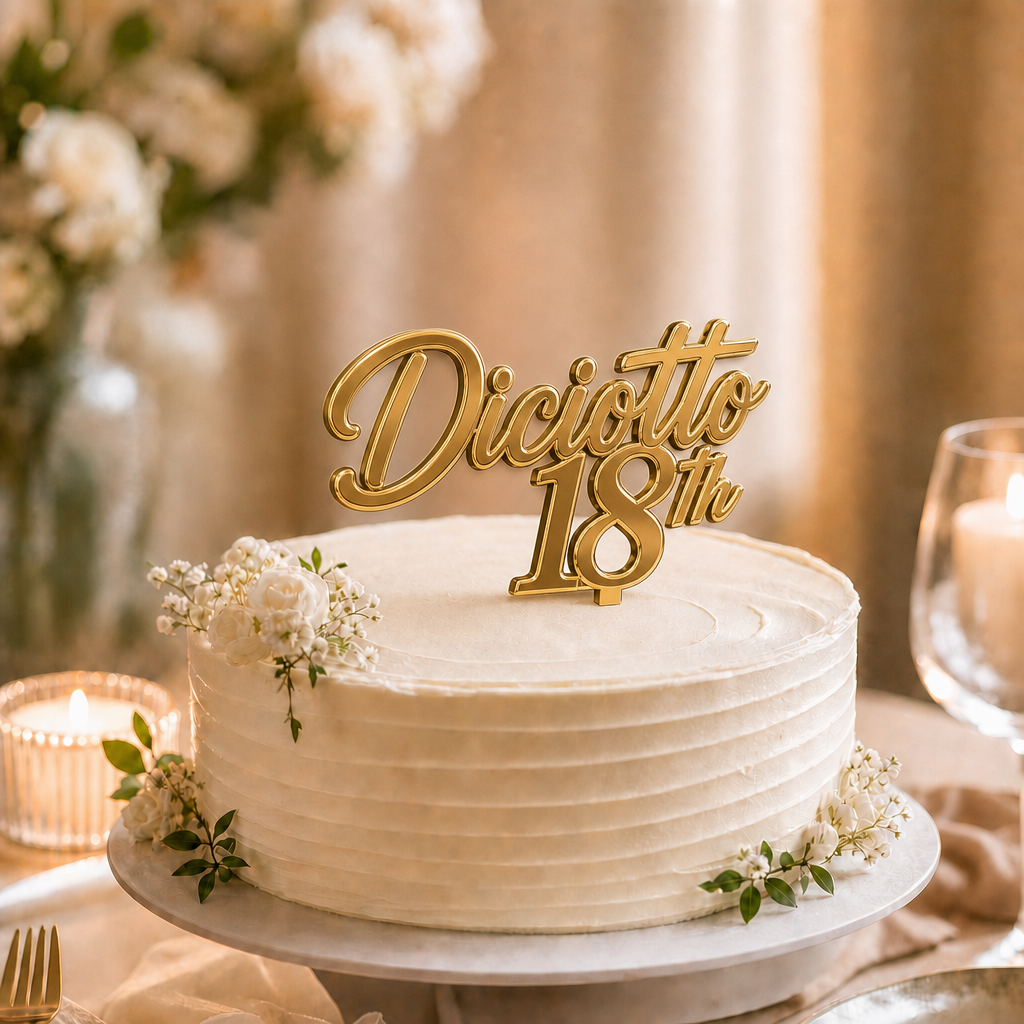 Topper 3D Personalizzato + Nome | Torta Compleanno Oro Glitterato| Chioda Studio