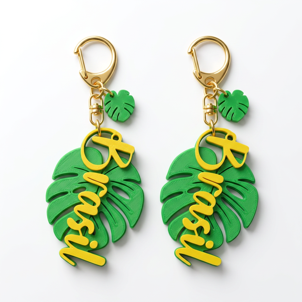 Chioda Set 2 Portachiavi Foglia Monstera Brasil 5cm - Tropicale Elegante con Dettaglio Dorato - Accessorio Regalo Stile Unico Brasile Made in Italy