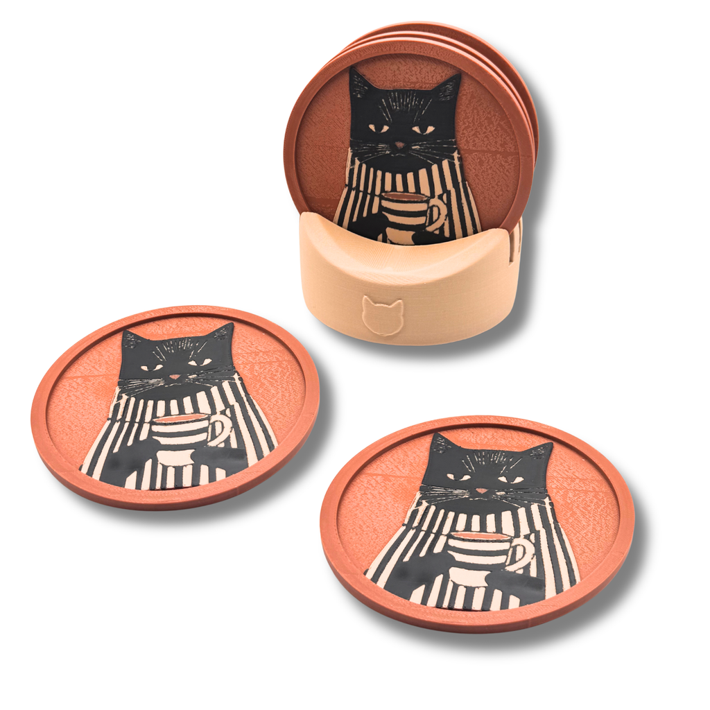 Sottobicchieri Gatto Set 4 + Supporto | Pla Matte | Chioda Design